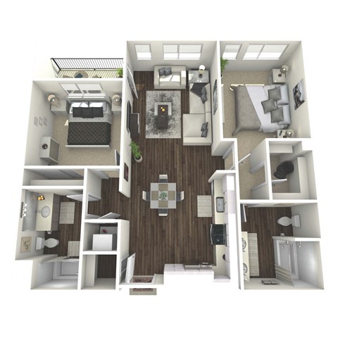 Floor plan for 2 beds, 2 baths, 1083 sqft